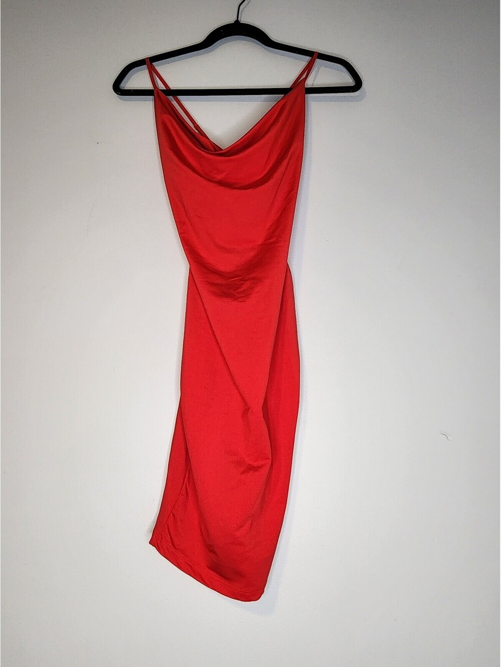 MEEK Red Satin Body Con Slip Dress with Adjustable Straps Size Small